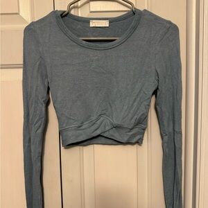 Altar'd State Blue Long Sleeve Crop Tie Front Tee